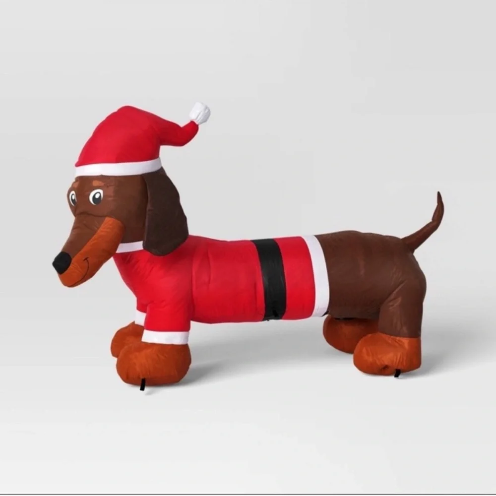 New Inflatable Holiday Blow Up 3.5 ft Dachshund in Santa Hat and Coat, Lights Up
